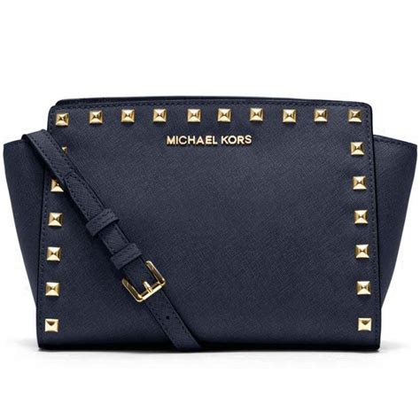 michael kors selma mini studded leather crossbody dark blue